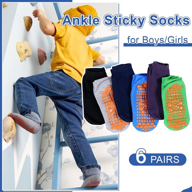 HYCLES Boys Girls Non-Slip Toddler Socks Grip Ankle Sticky Socks Anti-Skid Sock for Kids 6 Pairs for 2-13 Years Kids - Image 3